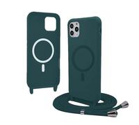 Bigcousin Funda Magnética con Cuerda Compatible con iPhone 11 Pro MAX,Compatible con Magsafe,Silicona Caso con Correa Colgante Ajustable Collar Correa de Cuello Cadena Cordón,Verde
