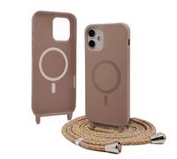 Bigcousin Funda Magnética con Cuerda Compatible con iPhone 12,Compatible con Magsafe,Silicona Caso con Correa Colgante Ajustable Collar Correa de Cuello Cadena Cordón,Marrón