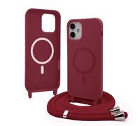 Bigcousin Funda Magnética con Cuerda Compatible con iPhone 12,Compatible con Magsafe,Silicona Caso con Correa Colgante Ajustable Collar Correa de Cuello Cadena Cordón,Rojo