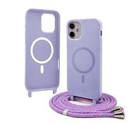 Bigcousin Funda Magnética con Cuerda Compatible con iPhone 12 Mini,Compatible con Magsafe,Silicona Caso con Correa Colgante Ajustable Collar Correa de Cuello Cadena Cordón,Morado