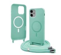 Bigcousin Funda Magnética con Cuerda Compatible con iPhone 12 Mini,Compatible con Magsafe,Silicona Caso con Correa Colgante Ajustable Collar Correa de Cuello Cadena Cordón,Verde Menta