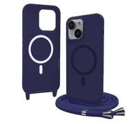 Bigcousin Funda Magnética con Cuerda Compatible con iPhone 13 Mini 5,4 Zoll,Compatible con Magsafe,Silicona Caso con Correa Colgante Ajustable Collar Correa de Cuello Cadena Cordón,Azul