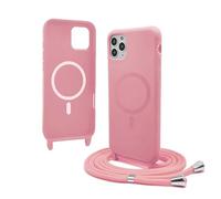 Bigcousin Funda Magnética con Cuerda Compatible con iPhone 13 Pro MAX 6.7 Zoll,Compatible con Magsafe,Silicona Caso con Correa Colgante Ajustable Collar Correa de Cuello Cadena Cordón,Rosa