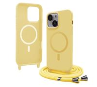 Bigcousin Funda Magnética con Cuerda Compatible con iPhone 14,Compatible con Magsafe,Silicona Caso con Correa Colgante Ajustable Collar Correa de Cuello Cadena Cordón,Amarillo