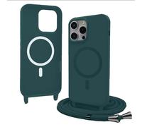 Bigcousin Funda Magnética con Cuerda Compatible con iPhone 14 Pro,Compatible con Magsafe,Silicona Caso con Correa Colgante Ajustable Collar Correa de Cuello Cadena Cordón,Verde