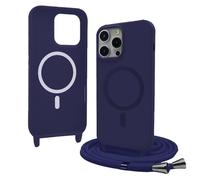 Bigcousin Funda Magnética con Cuerda Compatible con iPhone 14 Pro MAX,Compatible con Magsafe,Silicona Caso con Correa Colgante Ajustable Collar Correa de Cuello Cadena Cordón,Azul