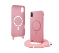 Bigcousin Funda Magnética con Cuerda Compatible con iPhone XR,Compatible con Magsafe,Silicona Caso con Correa Colgante Ajustable Collar Correa de Cuello Cadena Cordón,Rosa