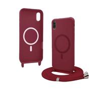 Bigcousin Funda Magnética con Cuerda Compatible con iPhone XR,Compatible con Magsafe,Silicona Caso con Correa Colgante Ajustable Collar Correa de Cuello Cadena Cordón,Rojo
