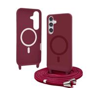 Bigcousin Funda Magnética con Cuerda Compatible con Samsung Galaxy A36 5G/ A56 5G,Compatible con Magsafe,Silicona Caso con Correa Colgante Ajustable Collar Correa de Cuello Cadena Cordón,Rojo