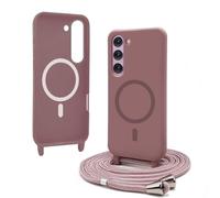 Bigcousin Funda Magnética con Cuerda Compatible con Samsung Galaxy S23,Compatible con Magsafe,Silicona Caso con Correa Colgante Ajustable Collar Correa de Cuello Cadena Cordón,Rosa Gold