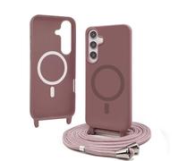 Bigcousin Funda Magnética con Cuerda Compatible con Samsung Galaxy S24,Compatible con Magsafe,Silicona Caso con Correa Colgante Ajustable Collar Correa de Cuello Cadena Cordón,Rosa Gold