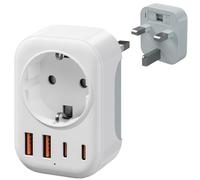 Bigfish Adaptador Enchufe UK Ingles Irlanda Tipo G, Adaptador de Viaje con 4USB(2A+2C), Español 2-Pin Europa a 3-Pin Reino Unido, Compatible con UK, Irlanda, Escocia, Dubái, Maldivas Singapur, HK