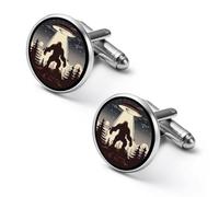 Bigfoot Alien Abduction - Gemelos de moda para hombre, juego de gemelos clásicos para camisas de boda y negocios, 2.0cm, Metal, No es una piedra preciosa