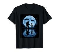 Bigfoot Alien Amistad Luz de Luna UFO Divertido Encuentro Noche Camiseta