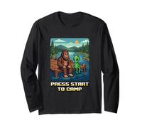 Bigfoot Alien Campfire Press Start To Camp, Divertido Estilo Retro Manga Larga
