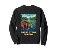Bigfoot Alien Campfire Press Start To Camp, Divertido Estilo Retro Sudadera