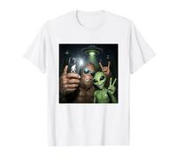 Bigfoot Alien OVNI Selfie Sasquatch Bosque Criptido Paranormal Camiseta gráfica económica, Hombre, Blanco, L