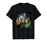 Bigfoot Alien OVNI Selfie Sasquatch Bosque Criptido Paranormal Camiseta gráfica económica, Hombre, Negro, L
