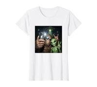 Bigfoot Alien OVNI Selfie Sasquatch Bosque Criptido Paranormal Camiseta gráfica económica, Mujer, Blanco, S