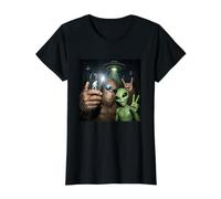 Bigfoot Alien OVNI Selfie Sasquatch Bosque Criptido Paranormal Camiseta gráfica económica, Mujer, Negro, S