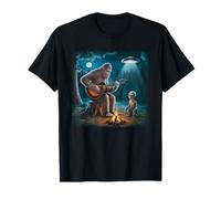 Bigfoot Alien Sasquatch Campfire UFO Música Noche Escena Camiseta