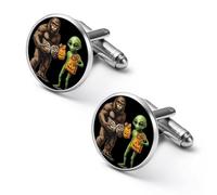 Bigfoot And Aliens1 - Gemelos divertidos de Halloween para hombre, accesorios de camisa para negocios, bodas, 2.0cm, Metal, Sin piedra preciosa
