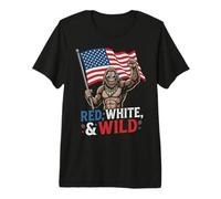 Bigfoot Bandera Americana roja Blanca y Salvaje Divertida 4 de Julio Camiseta Premium