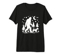 Bigfoot Caminando con Jack Russell Terrier Sasquatch & Perro Camiseta Premium