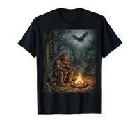 Bigfoot Campfire Cryptid Bosque Escena Nocturna Camiseta