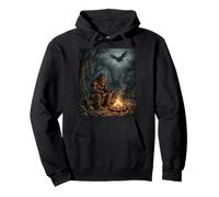Bigfoot Campfire Cryptid Bosque Escena Nocturna Sudadera con Capucha