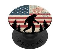 Bigfoot celebra bajo el 4 de julio fuegos artificiales y bandera de Estados Unidos PopSockets PopGrip Adhesivo