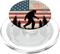 Bigfoot celebra bajo el 4 de julio fuegos artificiales y bandera de Estados Unidos PopSockets PopGrip para MagSafe