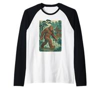 Bigfoot Forest Cryptid Templo Japonés Retro Sasquatch Art Camiseta Manga Raglan