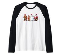 Bigfoot & Friends Holiday Crew con Papá Noel, muñeco de Nieve. Camiseta Manga Raglan