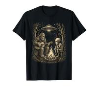 Bigfoot Guitar Alien Campfire UFO Divertido y Acogedor Encuentro Nocturno Camiseta