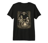 Bigfoot Guitarra Alien Campfire UFO Divertido Acogedor Paranormal Camiseta Premium