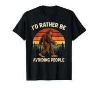 Bigfoot I'D Rather Be Avoiding People Funny Sasquatch Retro Camiseta