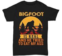 Bigfoot is Real Sasquatch Believer Men T Shirt Funny Camping Hiking tee Gifts Black