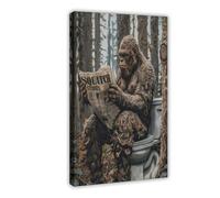 Bigfoot - Lienzo decorativo para leer el retrete del bosque, para leer periódicos, arte de pared, pinturas para sala de estar, dormitorio, 20 x 30 cm