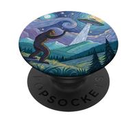 Bigfoot llega a un OVNI en Starry Sky PopSockets PopGrip Adhesivo