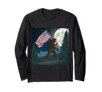 Bigfoot Marching USA Orgulloso bajo una luna llena Manga Larga
