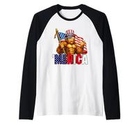 Bigfoot Merica Rock American Flag Patriotic 4th of July Camiseta Manga Raglan