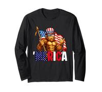 Bigfoot Merica Rock American Flag Patriotic 4th of July Manga Larga
