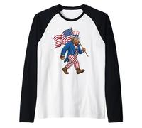 Bigfoot Merica Traje Ondeando Bandera Americana 250 Años 4 Julio Camiseta Manga Raglan