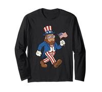 Bigfoot Merica Traje Ondeando Bandera Americana 250 Años 4 Julio Manga Larga