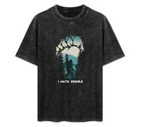 Bigfoot Middle Fingers I Hate People T-Shirt Printed tee Graphic Top for Men Black Shirt XXL