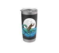 Bigfoot Montando Loch Ness Luna Criaturas Criptozoología Vaso térmico de acero inoxidable de doble pared