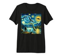 Bigfoot Noche Estrellada Lago Ness Extraterrestre OVNI dragón Lindo Lago Camiseta Premium
