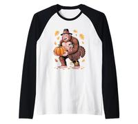 Bigfoot Pavo Calabaza Acción de Gracias Camiseta Manga Raglan