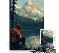 Bigfoot pescando en el lagoRompecabezas de 1000 Piezas para adultosHabilidad analíticaPasatiempo tranquiloEnsamblaje precisoRegalo Festivo(38x26cm)